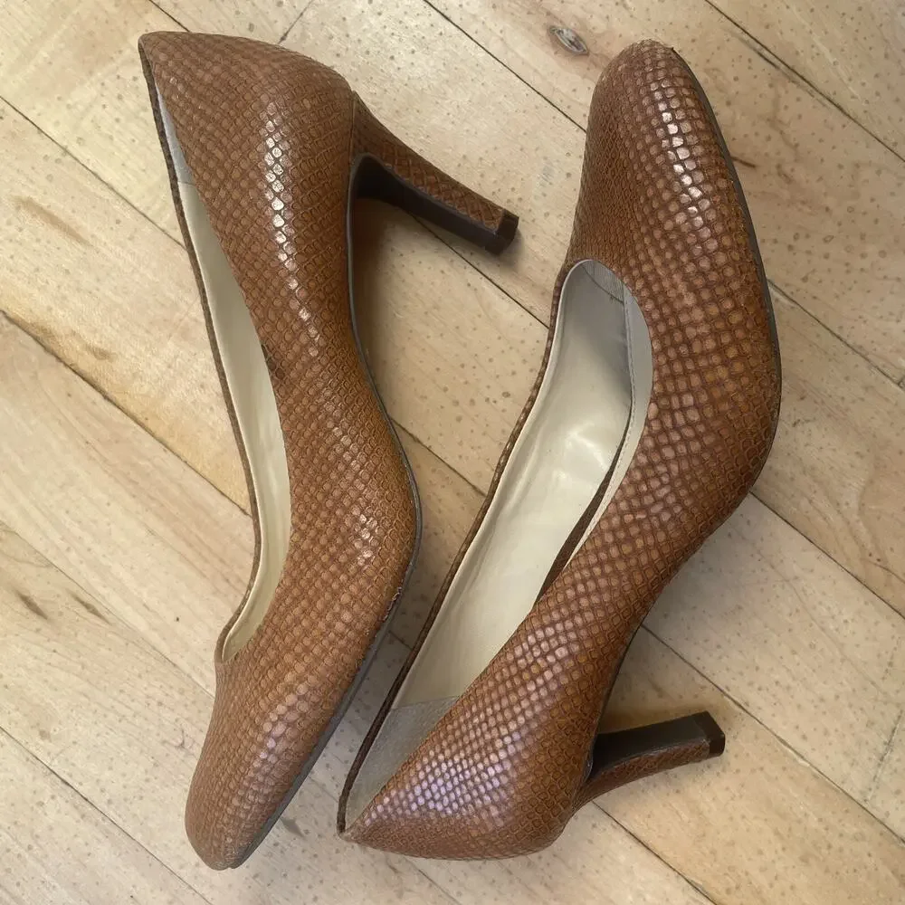 Lauren Ralph Lauren Women's Harper Dress Pump Tan Glossy Snake Womens Sz 6.5‎ B